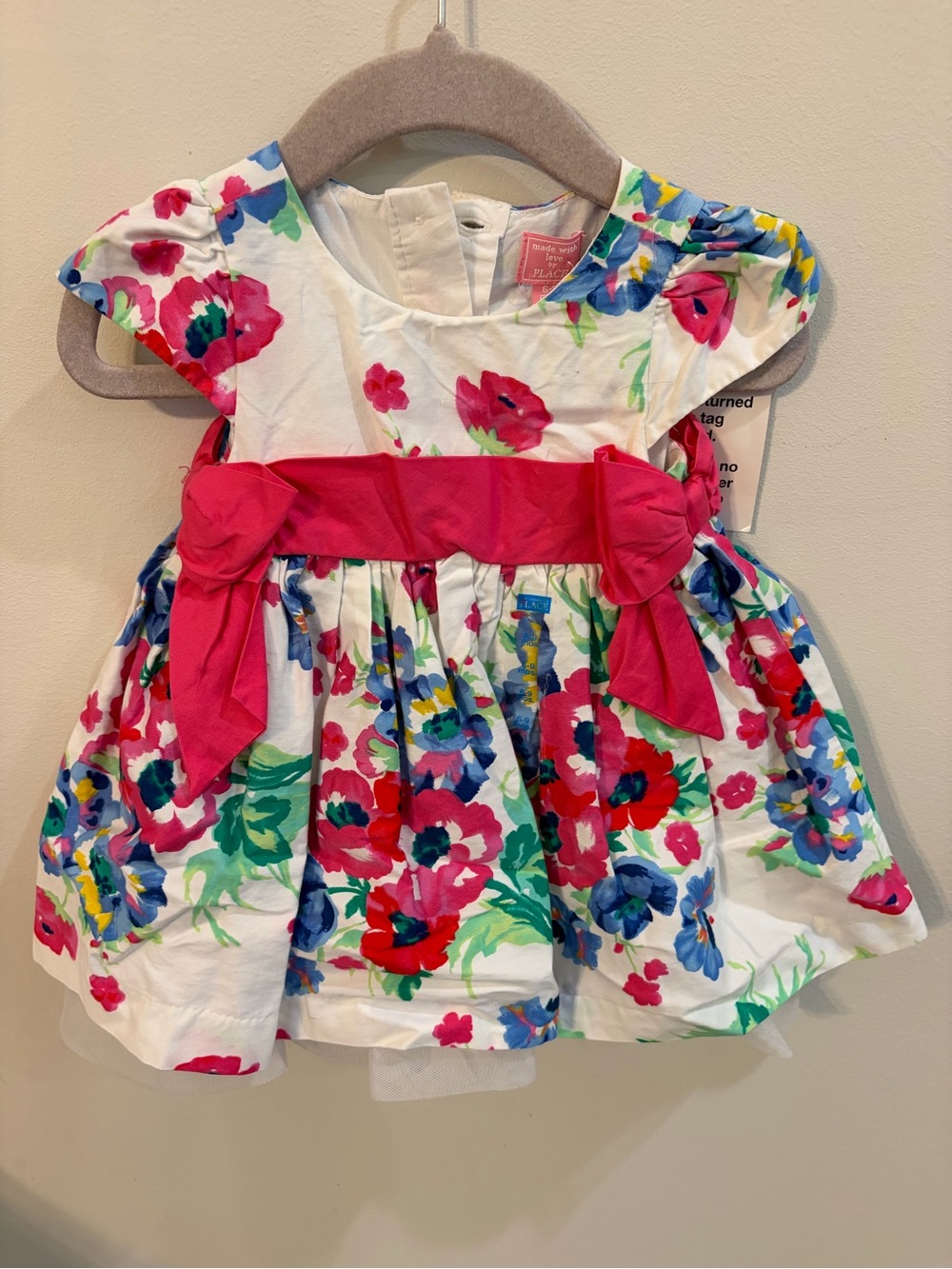 The Children's Place White Floral Dress with Hot Pink Sash